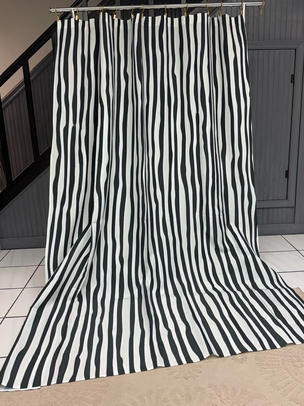 East Urban Home Black White Striped Shower Curtain Extra Long Modern Stripes